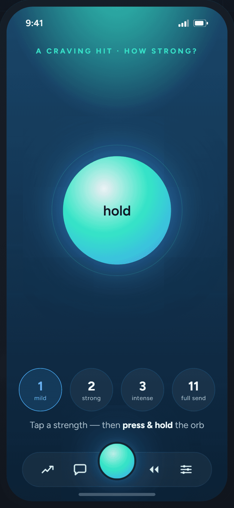 Smokeless craving screen, choosing how strong the craving is